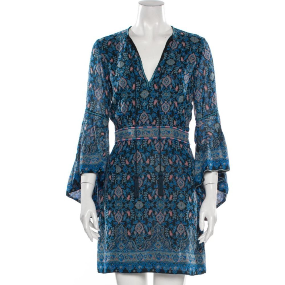 TALITHA Blue Maharaja Ruffled Silk Georgette Mini Dress - Small